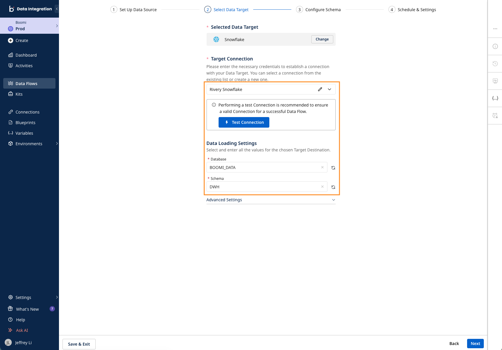 Click to zoom Data target connection configuration