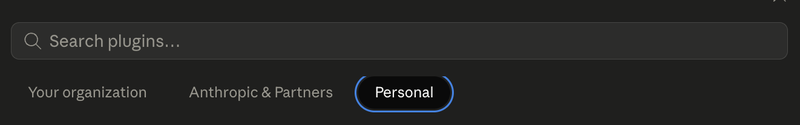 The Personal tab in the Cowork plugins browser