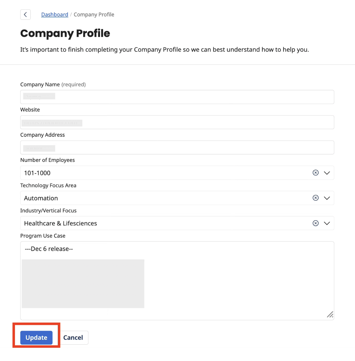 Edit company profile
