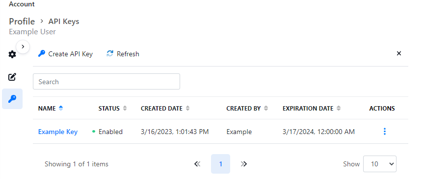 API Key Example List View