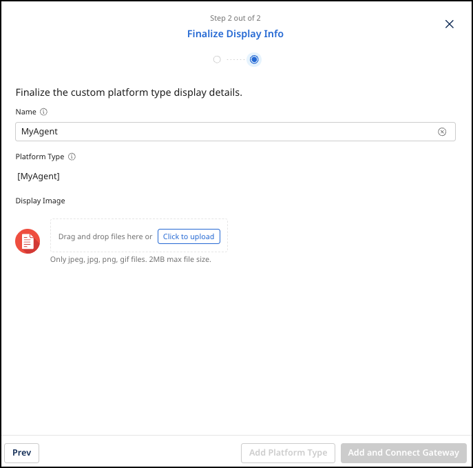 API Control Plane dialog that contains options to add a display image